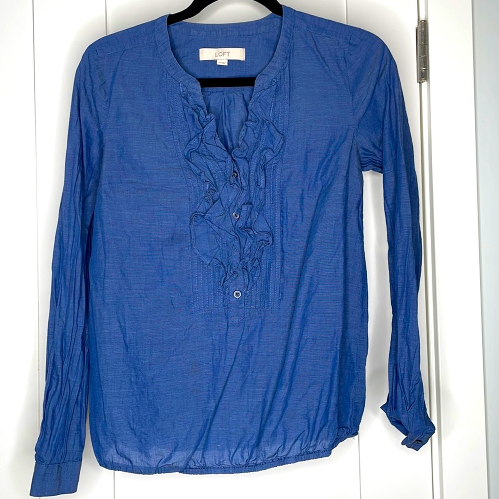 Loft Chambray ruffle blouse